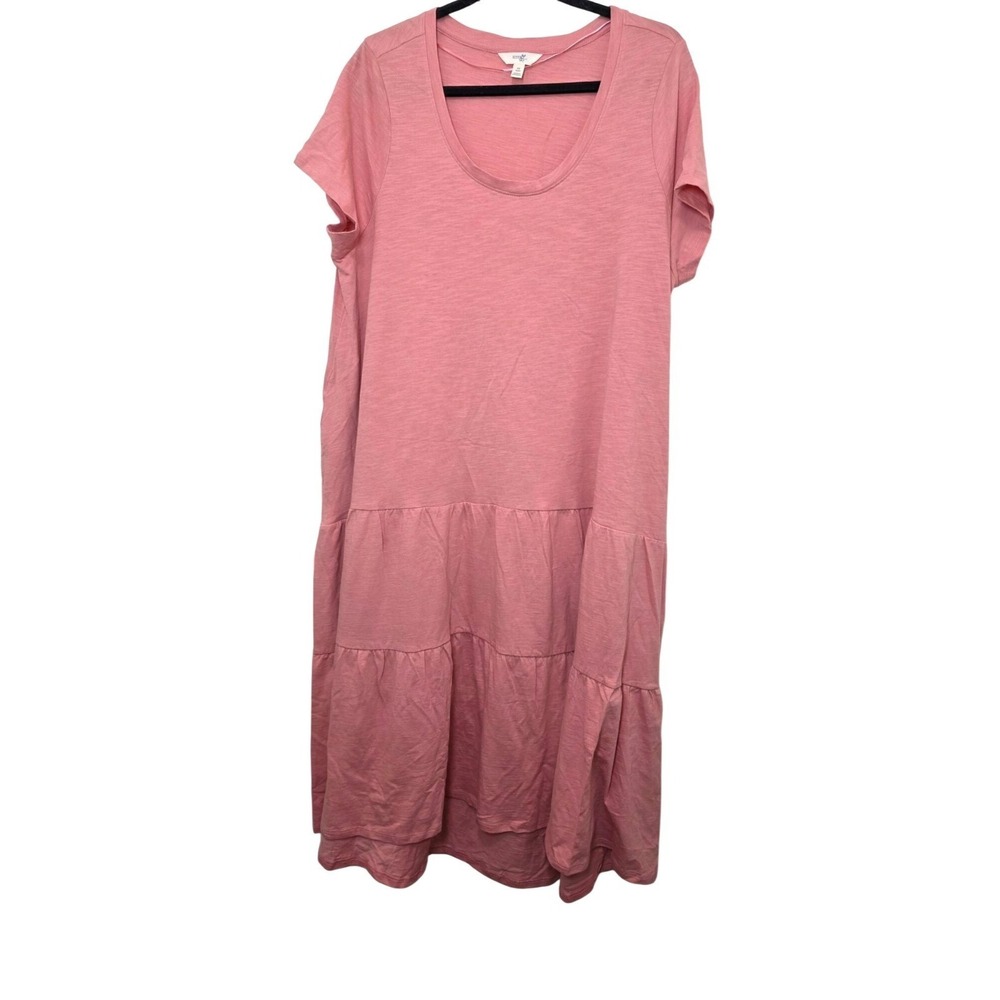 Terra & Sky Pink Tiered‎ Midi Dress Scoop Neck Short Sleeve Hi-Low Size 0X 14W
